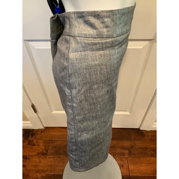 Eileen Fisher Petite Silver Linen Front Flap Mini Skirt, Size PS - Picture 2 of 6